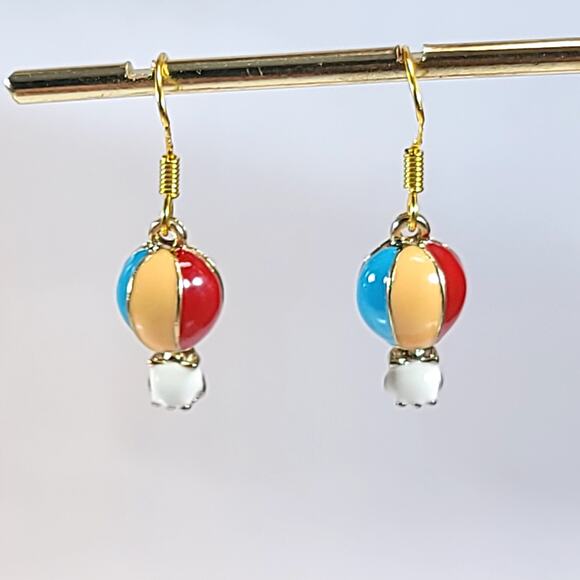 Hot Air Balloon Earrings, Colorful Enamel Dangle Earrings, Fun Travel Jewelry - Picture 8 of 10